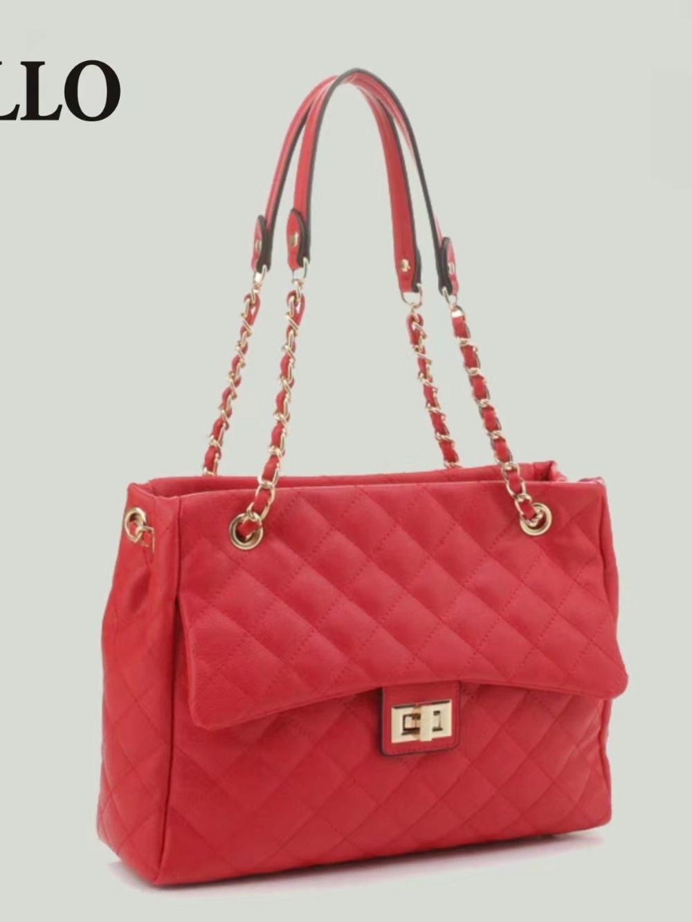 Quilted Red Chain Strap Shoulder Bag Gold Hardware Vegan Leather Purse New